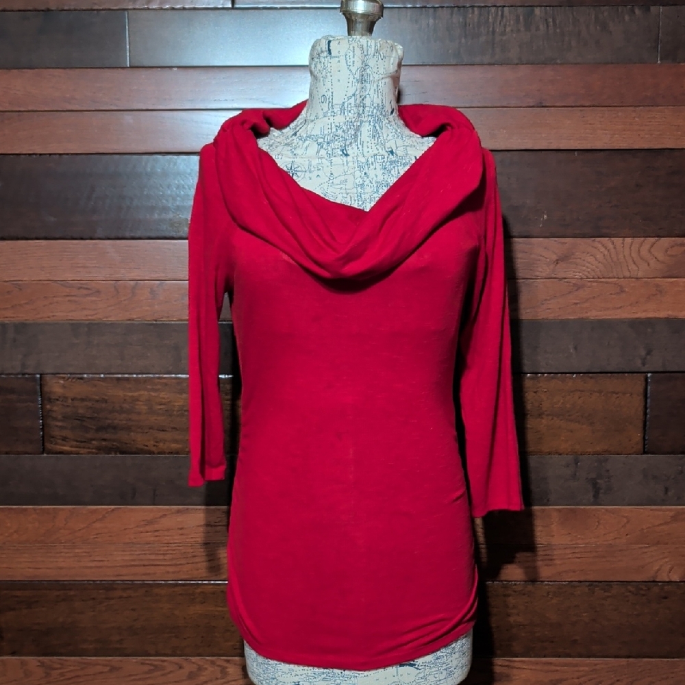 A. Byer Stretchy Vibrant Red Cowl Neck Top